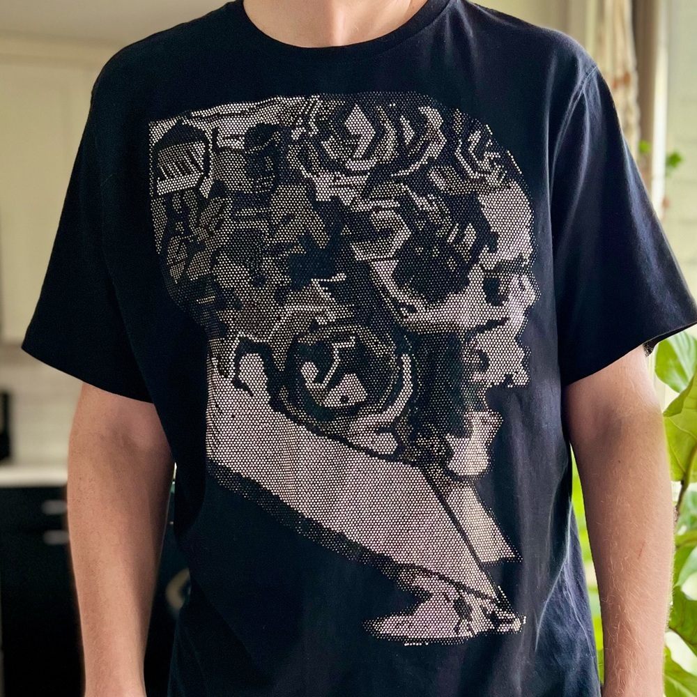Rare Industrial Indigo Short Sleeve T-Shirt Adult 2XL Rhinestone Skeleton